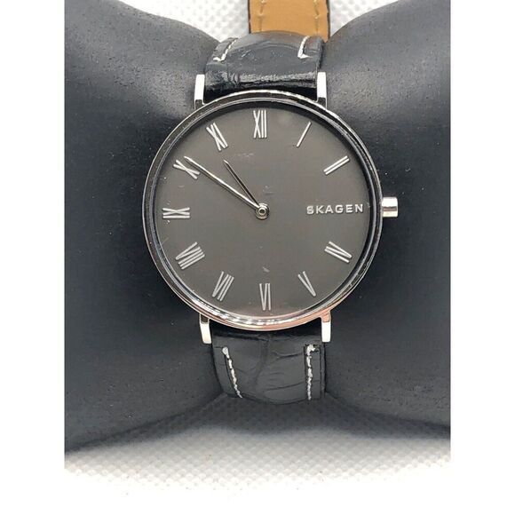 Skagen SKW2677 Women's Black Leather Analog Gray Dial Quartz Wrist Watch KS294 - Picture 1 of 8